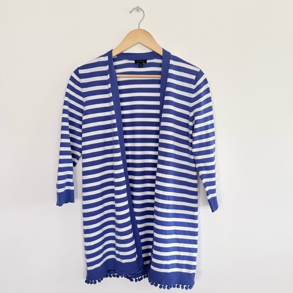 Talbots Natalie‎ Stripe Cardigan Blue White Nautical Travel Casual Lightweight S - Picture 4 of 10